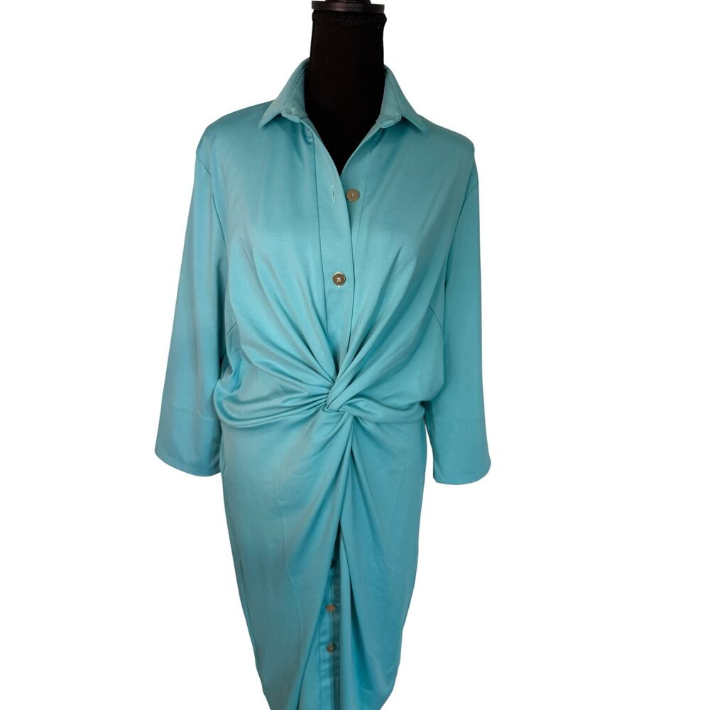 Gretchen Scott DIVA Aqua Twist Front Shirt Dress Coastal Resort Cocktail size XL